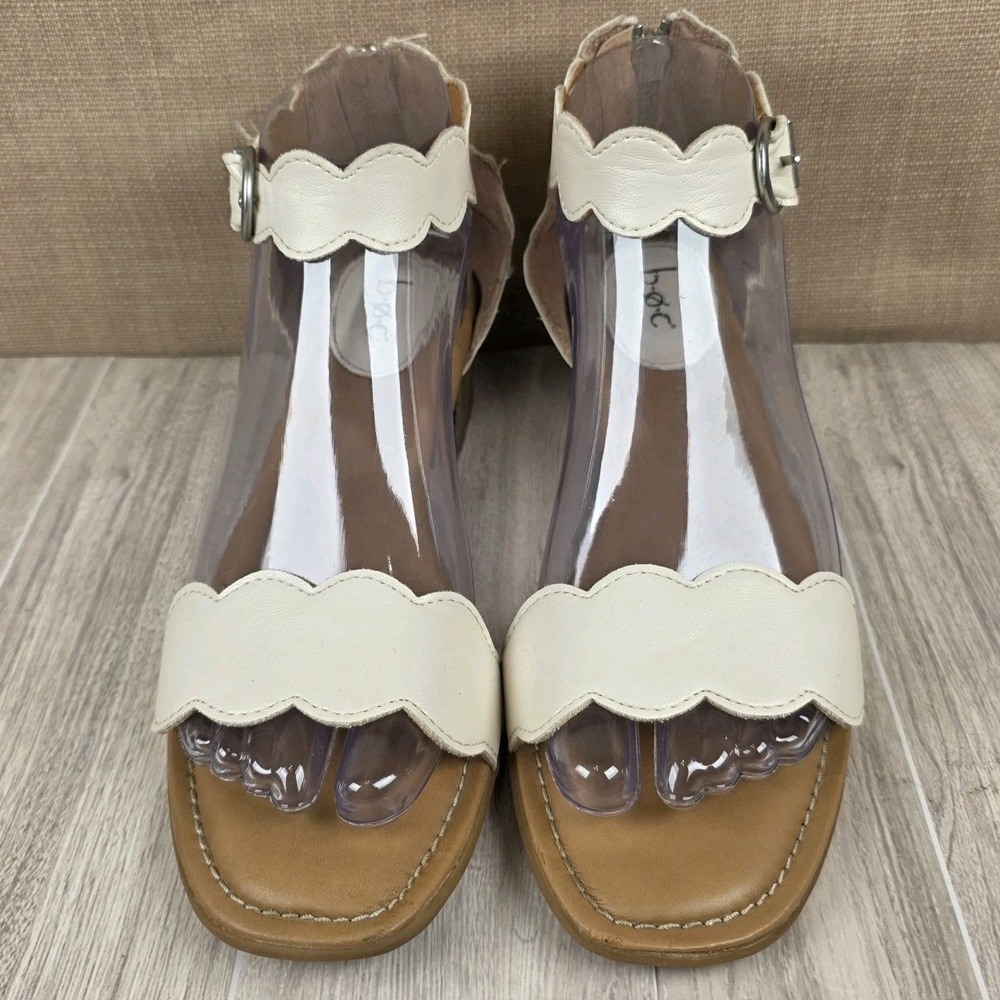BOC Born Concept Womens 8M Cream Scallop Ankle Strap Block Heel Sandals Boho